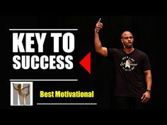 a man standing in front of a black background with the words key to success