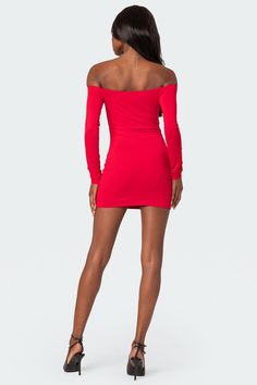 Mini dress Long sleeves Off shoulder neckline Gathered detailing Polyester, Spandex Model wears size S Model height is 5'9 Item care: Wash with similar color Off Shoulder Neckline, Dress Long Sleeves, Swimwear Dress, Red Mini Dress, All About Eyes, Dress Long, S Models, Model Height, Set Dress