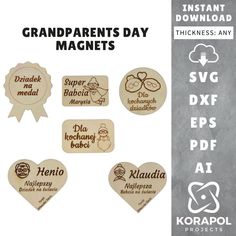 wooden magnets with the words grandparents's day magnets and hearts on them