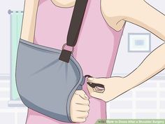 4 Ways to Dress After a Shoulder Surgery - wikiHow Post Surgery Clothing, Shoulder Rehab Exercises, Surgery Care Package