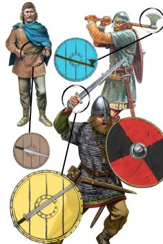 The favorite weapon of the Vikings was the sword.  Vikings were warriors of the European Dark Ages, who terrified everyone in their way. When not on a raid or battlefield, they were regular people who farmed and cared for their families.  Their daily outfits consisted of a tunic, trousers, a cloak, and a trusty shortsword known as Seax, usually worn horizontally at the front or behind for self-defense. This weapon was also used in battles, when the wearer had a large shield and mail armor. He carried the Viking sword, a double-edged weapon with a broad blade and exceptional cutting ability, capable of causing blunt damage through mail armor. Some warriors, like the legendary berserkers, wielded a massive two-handed axe ideal for chopping through any target. Wayne Reynolds, Npc Art, Viking Swords, Scandinavian History