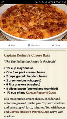 the recipe for captain rodney's cheese bake