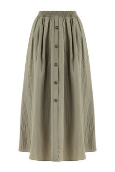 This elastic waist midi skirt with a front button accessory allows you to breeze through your day with its light and airy look by Nocturne, offering an effortless silhouette. Dry clean Material: 100% Polyester High rise Officially licensed Imported Brand: Nocturne Model Product Size: S Model Size: Height 5'10 / Bust 29.5 in / Waist 23 in / Hips 34 in True the size High Rise Skirt, Black Midi Skirt, Green Button, Made Clothing, Gray Skirt, Comfortable Dress, Toddler Girl Outfits, Independent Designers Fashion, Dress Romper