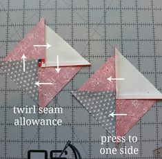 two pieces of fabric are placed next to each other on a cutting board with the words, twin seams allowance press to one side