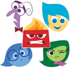 four cartoon faces with different expressions on them