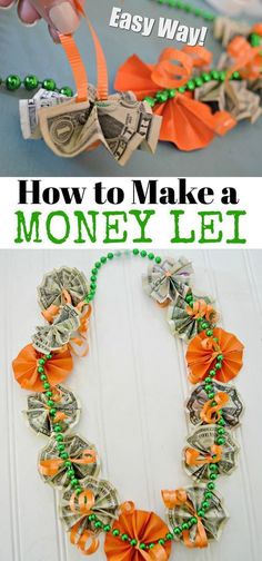 dollar bills are being tied together to make a money lei for st patrick's day