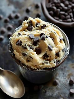 a scoop of ice cream with chocolate chips in it