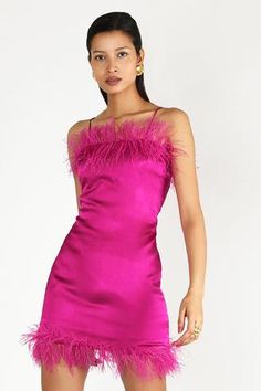 Shop for Deme by Gabriella Pink Fringe Satin Short Dress for Women Online at Aza Fashions Mini Dress With Feathers, Satin Short Dress, Short Dress For Women, Dress With Feathers, Tube Mini Dress, Short Satin Dress, Mini Tube Dress, Short Fringe, Satin Short