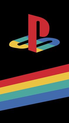 the playstation logo is shown on top of a rainbow - striped background with an orange, yellow, blue, and green stripe