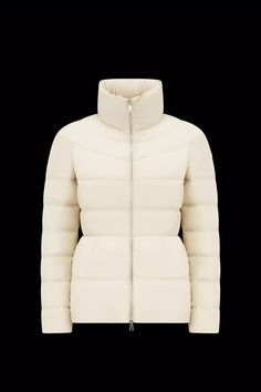 Moncler -Guery Short Down Jacket in Sand Beige Moncler Store, Vests For Women, Elastic Belt, Sand Beige, Down Jackets, Nylon Fabric, Rain Wear, Leather Jackets, Waist Belt