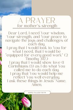 a prayer for a mother's strength with pink tulips in the background