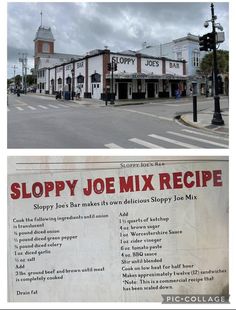 an old newspaper advertises sloppy joe mix recipe on the side of a street