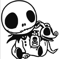 a cartoon skeleton holding a bag with skulls on it's back and the words, happy