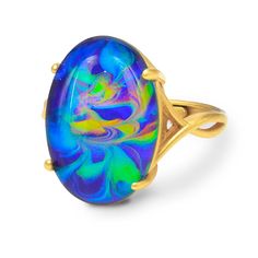 PRICES MAY VARY. HANDMADE SWIRL COLOR CHANGING MOOD STONE: A vivid swirl color changing crystal mood stone set on a delicate gold ring. Unlike the classic mood ring, this mood stone changes in beautiful swirl colors, just like a living opal! Each mood stone is handmade and has its own unique swirl pattern, bringing you a highly appealing piece of jewelry you are sure to get many compliments on. MATERIALS: 24K gold plated over brass, and is finished with a protective coating that keep the plating Color Changing Ring, Classic Mood, Delicate Gold Ring, Mood Stone, Mood Jewelry, Black Choker Necklace, Jewelry Stones, Rings Gemstone, Mood Ring