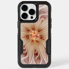 an iphone case with a flower design on the front and back cover, in black