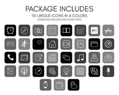 the package includes icons in black and white