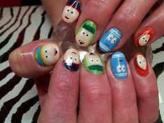 South park nails by Trudy! Crazy Nails, Really Cute Nails, Cute Nail Art