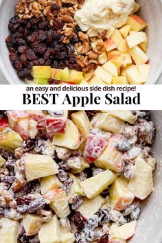 Apple Salad - Our simple and delicious Apple Salad Recipe only requires 4 simple ingredients and is perfect for a side dish or quick lunch! #applesalad #applesaladrecipe #applesaladrecipeeasy #applesaladrecipehealthy #applesaladideas Apple Salad Recipe Waldorf, Apple Salad Recipe Easy, Apple Salad Recipe Healthy, Apple Side Dish Recipes, Easy Apple Salad, Apple Fruit Salad, Apple Salad Dressing, Apple Salad Recipe, Amazing Salads