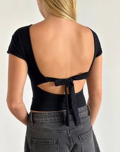 Black Tie Back Top | Sipang – motelrocks-com-us Black Backless Top, Tie Back Top, Summer Bodycon Dress, Open Back Top, Black Satin Dress, Party Dress Long Sleeve, Backless Top, Crop Top Tees, Bandeau Dress