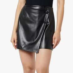 New Black Vegan Leather Mini Skirt By The Drop. Size Large. Zips Down The Back, An Asymmetrical Wrap Style In Front With 2 Leather Covered Buttons. The Leather Is Very Soft And Not Stiff Or Plastic Looking Or Feeling. Designed To Follow The Body - Neither Loose Nor Clingy. Measures 16” Long & Waist Measures 16.75” Laying Flat Black Leather Mini Skirt, Faux Leather Mini Skirt, Wrap Mini Skirt, Great Lengths, Leather Mini Skirts, Covered Buttons, Leather Cover, Wrap Style, New Black