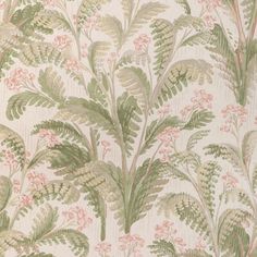 a wallpaper with green leaves and pink flowers