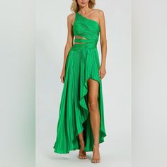 Mac Duggal Cut Out One Shoulder Satin Gown Nwot No Signs Of Wear! Size 6 True To Size; Color: Spring Green; This Stunning Gown Features A Sleek One-Shoulder Design With An Elegant Cut-Out Detail. Crafted From Luxurious Satin, It Drapes Beautifully For A Sophisticated Look. Perfect For Formal Events And Special Occasions, This Gown Ensures A Memorable Entrance. Mac Duggal Satin Fabric (100% Polyester) Fully Lined Through Body One Shoulder Neckline Sleeveless Bodice Cutouts Asymmetrical Hem Concea Green One-shoulder Gown For Cocktail, Green One Shoulder Cocktail Gown, Green One Shoulder Gown For Cocktail, Green One-shoulder Gown For Spring, Green One-shoulder Spring Gown, Chic Green Gown For Gala, Chic Green Gala Gown, Green Spring Evening Gown, Elegant Green Dresses