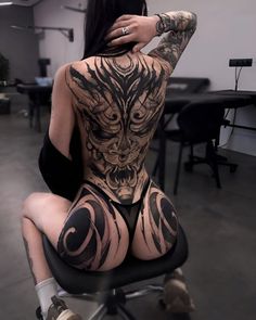 Book Tattoos, Goth Tattoo, Tattoed Women, Japanese Tattoos, Full Body Tattoo, Tattoo Girls, Back Piece, Knee Tattoo, Body Modification