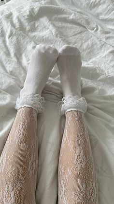 White Tights Outfit Coquette, Babydoll Outfit Aesthetic, White Socks Aesthetic, Sock Pics, Frilly Socks Outfit, Socks Coquette, White Stockings Outfit, Coquette Socks, White Lace Stockings