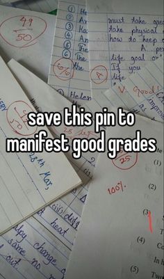 some paper with writing on it and the words save this pin to manifest god grade