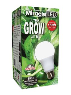 a light bulb with green leaves on the inside and in the box, which reads grow lite