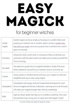 Wiccan Spells For Beginners, Easy Beginner Spells, New Witch Tips, How To Become A Witch For Beginners, Simple Spells For Beginners, Baby Witch Tips, Beginner Witch Tips, Simple Spells, Craft Ideas For Beginners