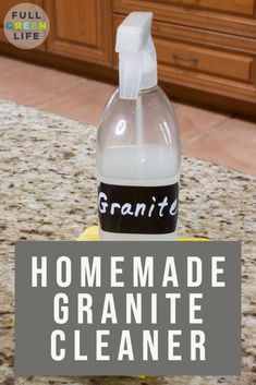 a bottle of homemade granite cleaner sitting on top of a counter next to a banana