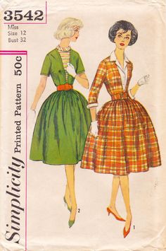 an old fashion sewing pattern with two women in dresses