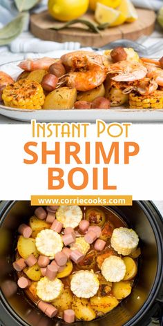 the instant pot shrimp boil recipe is ready to be cooked in the crockpot