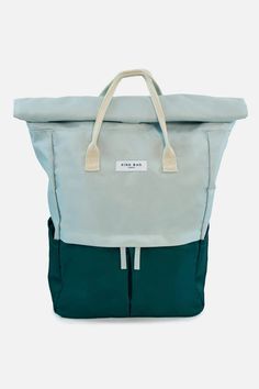 Sage & Forest Green Hackney Large Backpack Sage Forest, Sustainable Backpack, Modern Backpack, Cabin Bag, Strong Magnets, Fabric Labels, Bags And Totes, Water Bottle Holders, Roll Top