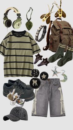 Green Grunge, Grunge Fits, Look Grunge, Masc Outfits, Grunge Fairycore, Funky Outfits, Foto Poses, Cute Anime