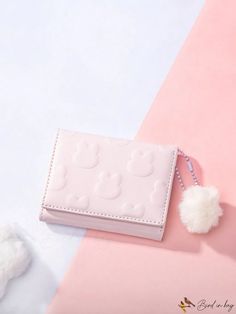 BirdinBag - Compact Pom Pom Embellished Wallet Cute Pink Wallet, Cute Wallet Aesthetic, Aesthetic Wallet, Wallet Aesthetic, 3d Rabbit, Wallets For Girls, Wallet Cute, Cute Coin Purse, Cute Wallet