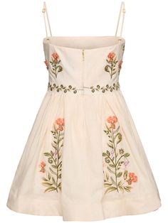 Adjustable spaghetti straps. Concealed back zip closure. Embroidered details. All over pattern placement may vary. Model is wearing a sizeS Embroidered Mini Dress, Looks Party, Linen Mini Dress, City Dress, Summer Beach Wear, Girly Girl, White Mini Dress, Tanzania, Look Fashion