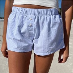 New With Tags, Such Cute Shorts Brandy Melville Keira Shorts, Brandy Boxer Short, Brandy Melville Pjs Shorts, Casual Blue Boxer Briefs For Beach Season, Blue Short Boxer Briefs For Vacation, Blue Boxer Briefs For Loungewear, Blue Boxer Briefs With Elastic Waistband For Loungewear, Casual Blue Boxer Briefs For Summer, Blue Casual Relaxed Fit Boxer Briefs