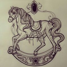 a drawing of a horse on a sleigh with an ornate frame around it