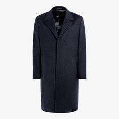 A sleek, minimalist design for a clean
  winter layer, this navy Valencia fit coat features a hidden placket, high-cut
  closure and small noth lapel for a stylishly up-to-date piece that doesn't
  lose traditional elegance. Tailored Navy Outerwear With Concealed Placket, Elegant Navy Outerwear For Semi-formal Occasions, Elegant Navy Semi-formal Outerwear, Classic Navy Outerwear With Concealed Placket, Navy Outerwear With Notch Lapel And Concealed Placket, Classic Peacoat With Concealed Placket For Business, Modern Blue Business Outerwear, Navy Winter Outerwear With Concealed Placket, Navy Lapel Collar Peacoat For Business