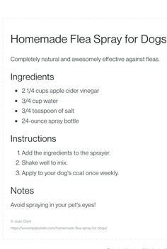 the instructions for homemade flea spray for dogs