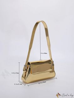 BirdinBag - Chic Metallic Flap Baguette: The Ultimate Style Statement! Gold Baguette Shoulder Bag For Everyday Use, Gold Rectangular Baguette Bag For Travel, Chic Gold Shoulder Baguette Bag, Chic Gold Baguette Shoulder Bag, Trendy Gold Baguette Bag For Party, Gold Crossbody Baguette Bag With Adjustable Strap, Gold Baguette Bag With Detachable Strap For Everyday Use, Gold Baguette Bag With Adjustable Strap Crossbody, Chic Gold Baguette Bag With Adjustable Strap