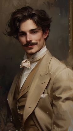 a painting of a man in a suit with a moustache on his face