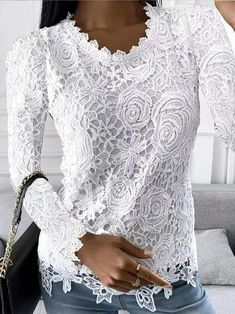 Winter Blouses, Boho Chique, Lace Blouse Long Sleeve, Lace Tshirt, Lace Top Long Sleeve, Ramones, Casual Lace, Lace Fashion, Lace Shirt