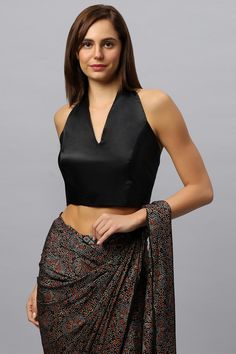 Product Features: Color: Black Material: Satin Silk Neck Line: Halter Tie Back Closure: Neck & Back Tie Care: Dry Clean Only & Steam Iron Occasion: Beach Wear, Resort Wear, Cocktail Party, Festive Wear Product Type: Blouse, Crop top Black Halter Neck Blouse, Halter Neck Blouse Saree, Halter Neck Saree Blouse, Halter Neck Blouse Design, Halterneck Blouse, Racerback Blouse, Blouses Pattern, Halter Neck Blouse, Ajrakh Pattern