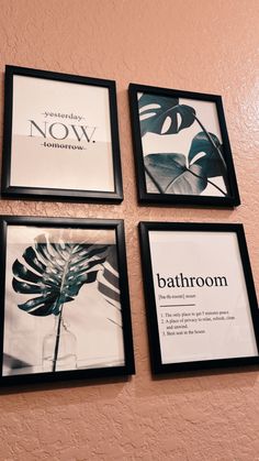 three black and white framed pictures hanging on the wall