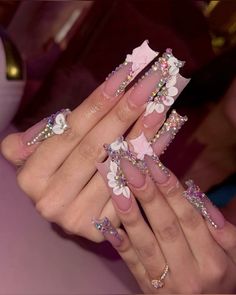 Pink Nails Quince, Quince Nail Inspo Pink, Pink Quince Nails Medium, Light Pink Quince Nails Long, Quince Nails Pink, Pink Quince Nails With Butterflies, Cutesy Nails, Wigs Hairstyles, Quince Nails