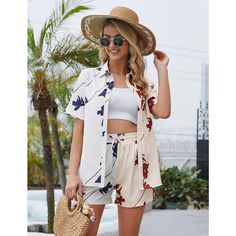 Two-piece suit, button-down shirt and shorts, a lightweight combination that makes your daily wear more comfortable. Shorts Pajamas, Summer Long Sleeve, 2 Piece Short Set, Linen Set, Casual Suit, Pajama Shorts, Two Piece Outfit, Pajamas Women, Cotton Linen