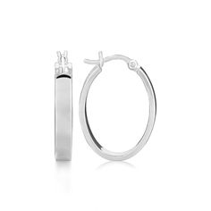 LOVCIA Premium Elegant Oval Sterling Silver Hoop Earrings with Rhodium Plating Oval Hoop Earrings, Snap Lock, Silver Flats, Earrings Hoop, Sterling Silver Hoop Earrings, Flat Style, Sterling Silver Hoops, 925 Sterling Silver Earrings, Silver Hoops